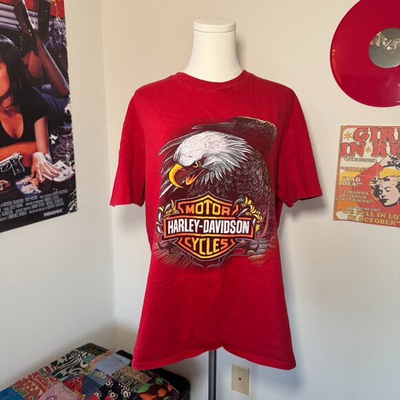 Harley Davidson 2015 Red Madison WI Eagle Graphic Short Sleeve Tee Shirt - Picture 1 of 11